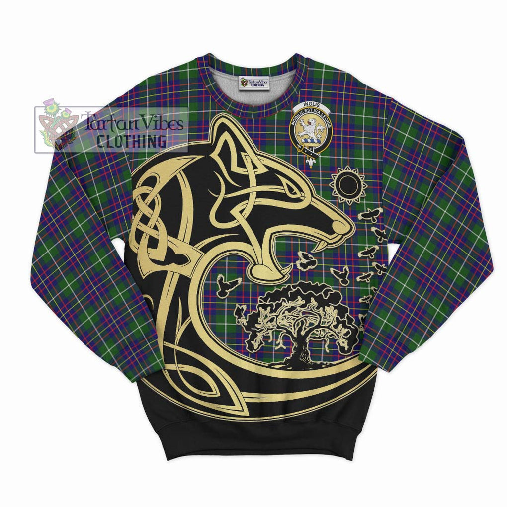 Inglis Tartan Sweatshirt with Family Crest Celtic Wolf Style - Tartan Vibes Clothing