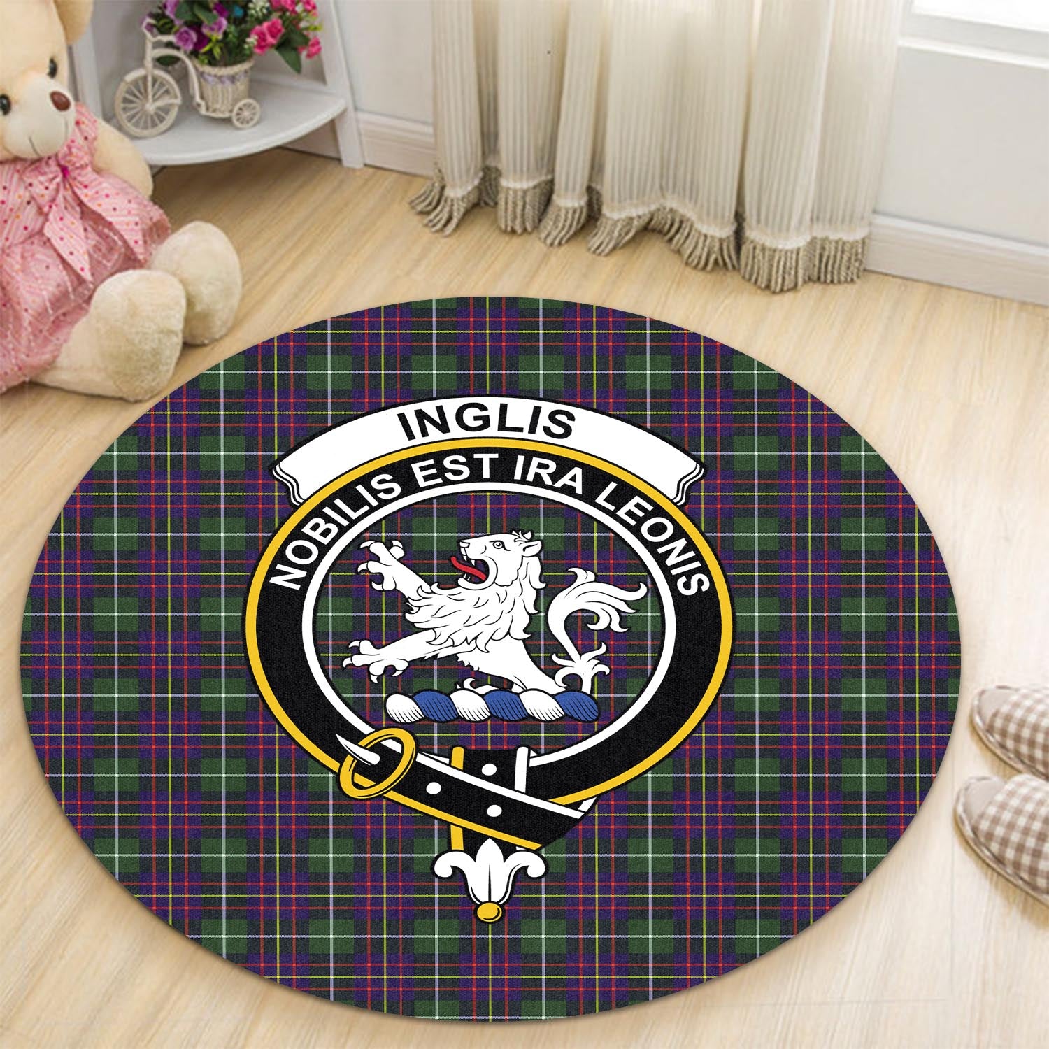 Inglis Tartan Round Rug with Family Crest - Tartan Vibes Clothing