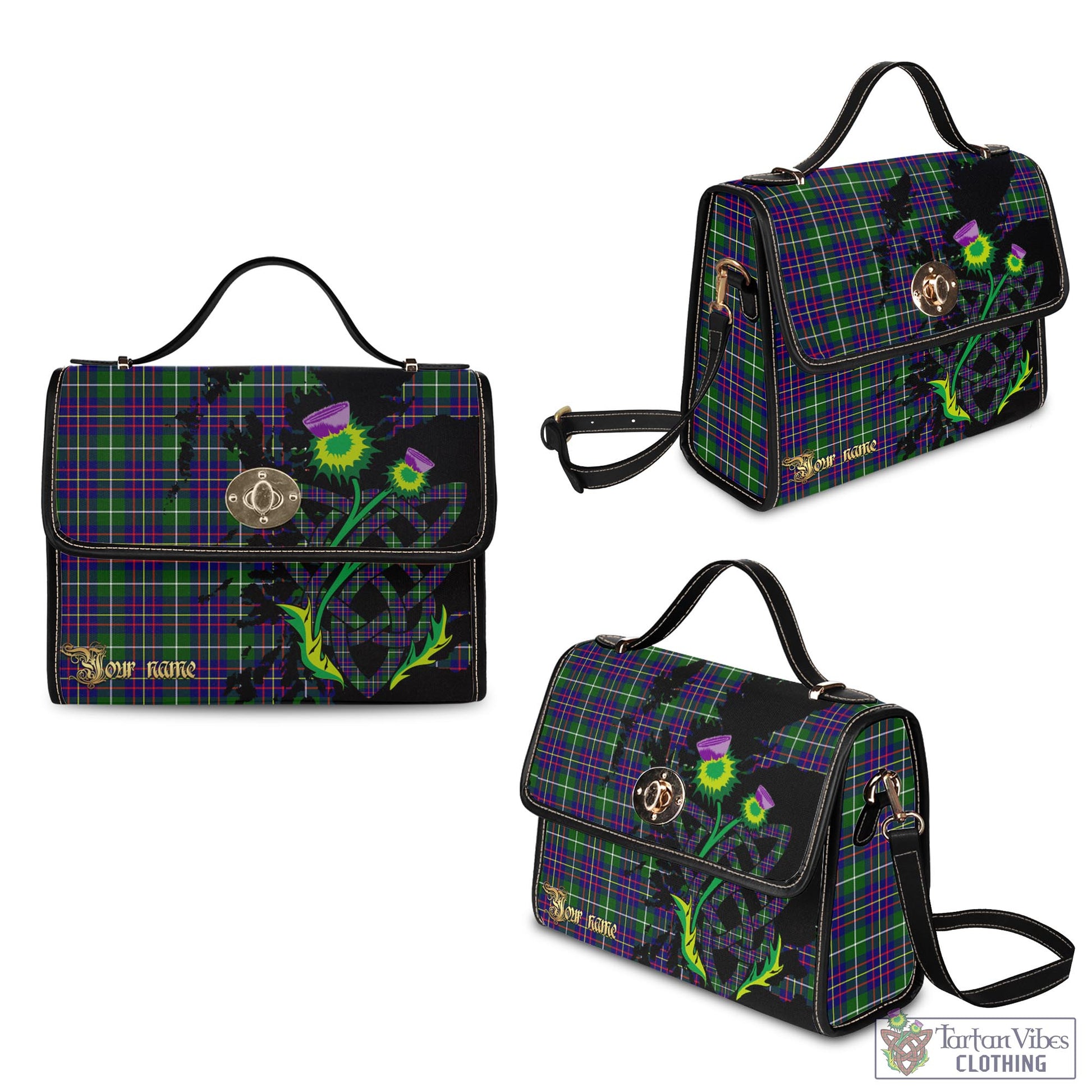 Tartan Vibes Clothing Inglis Modern Tartan Waterproof Canvas Bag with Scotland Map and Thistle Celtic Accents
