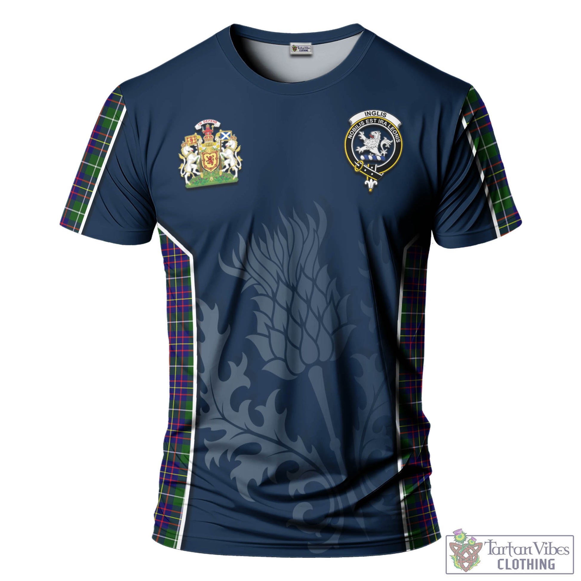 Tartan Vibes Clothing Inglis Modern Tartan T-Shirt with Family Crest and Scottish Thistle Vibes Sport Style