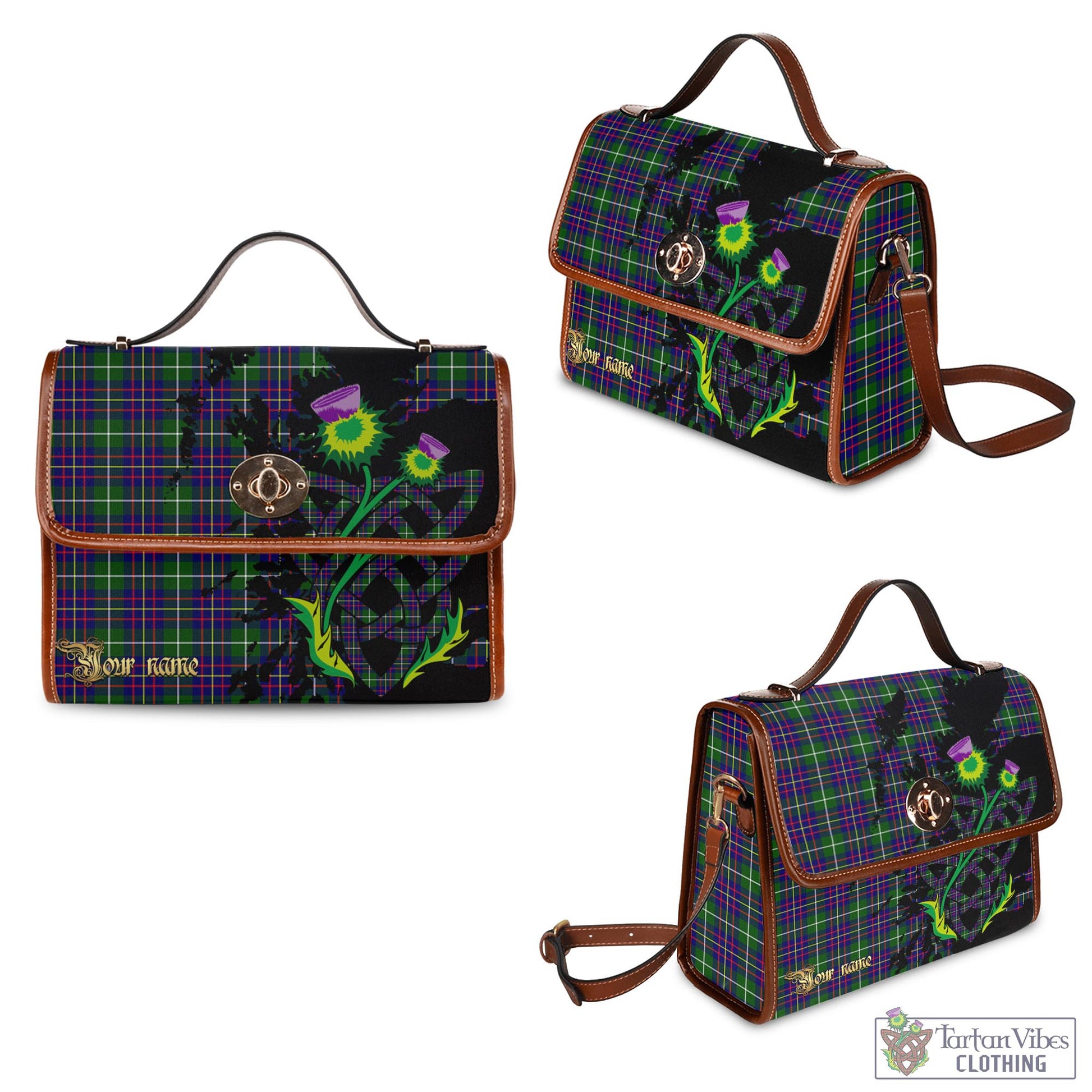 Tartan Vibes Clothing Inglis Modern Tartan Waterproof Canvas Bag with Scotland Map and Thistle Celtic Accents