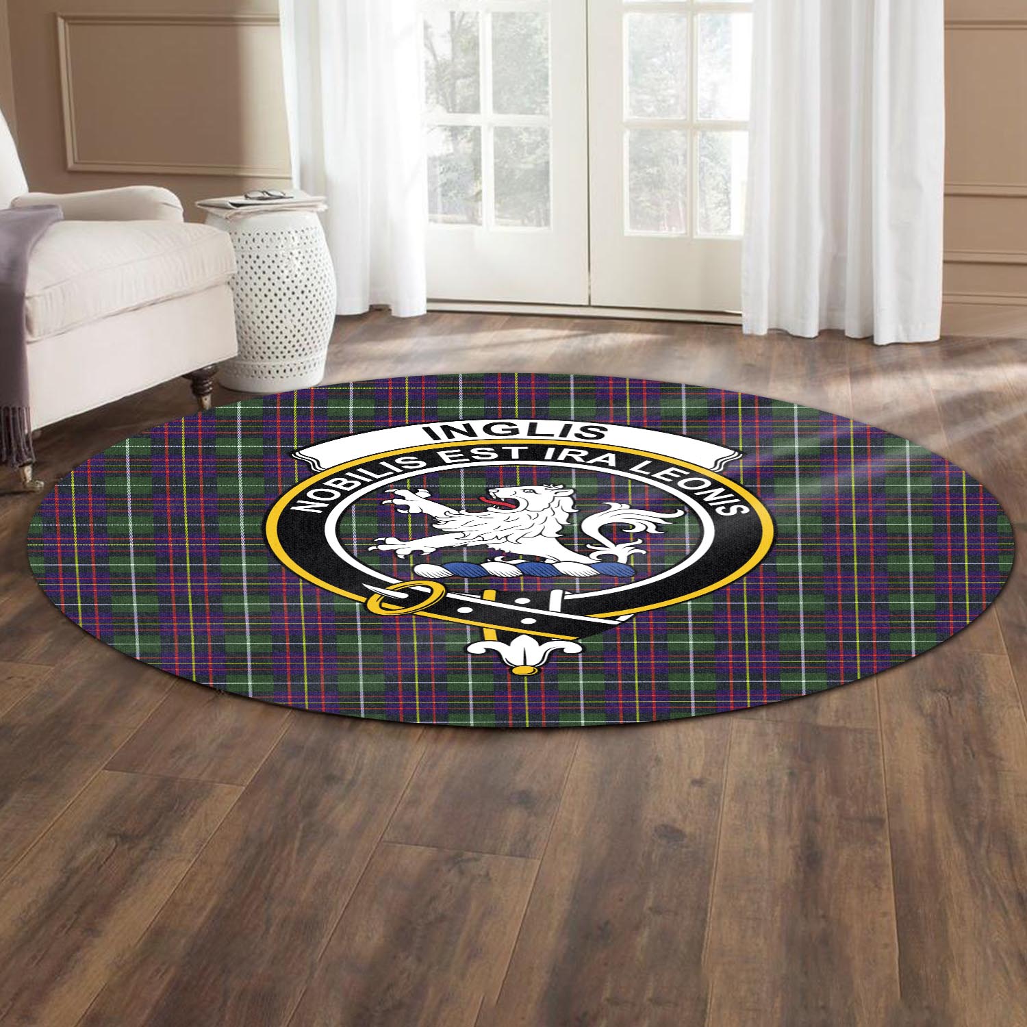 Inglis Tartan Round Rug with Family Crest - Tartan Vibes Clothing
