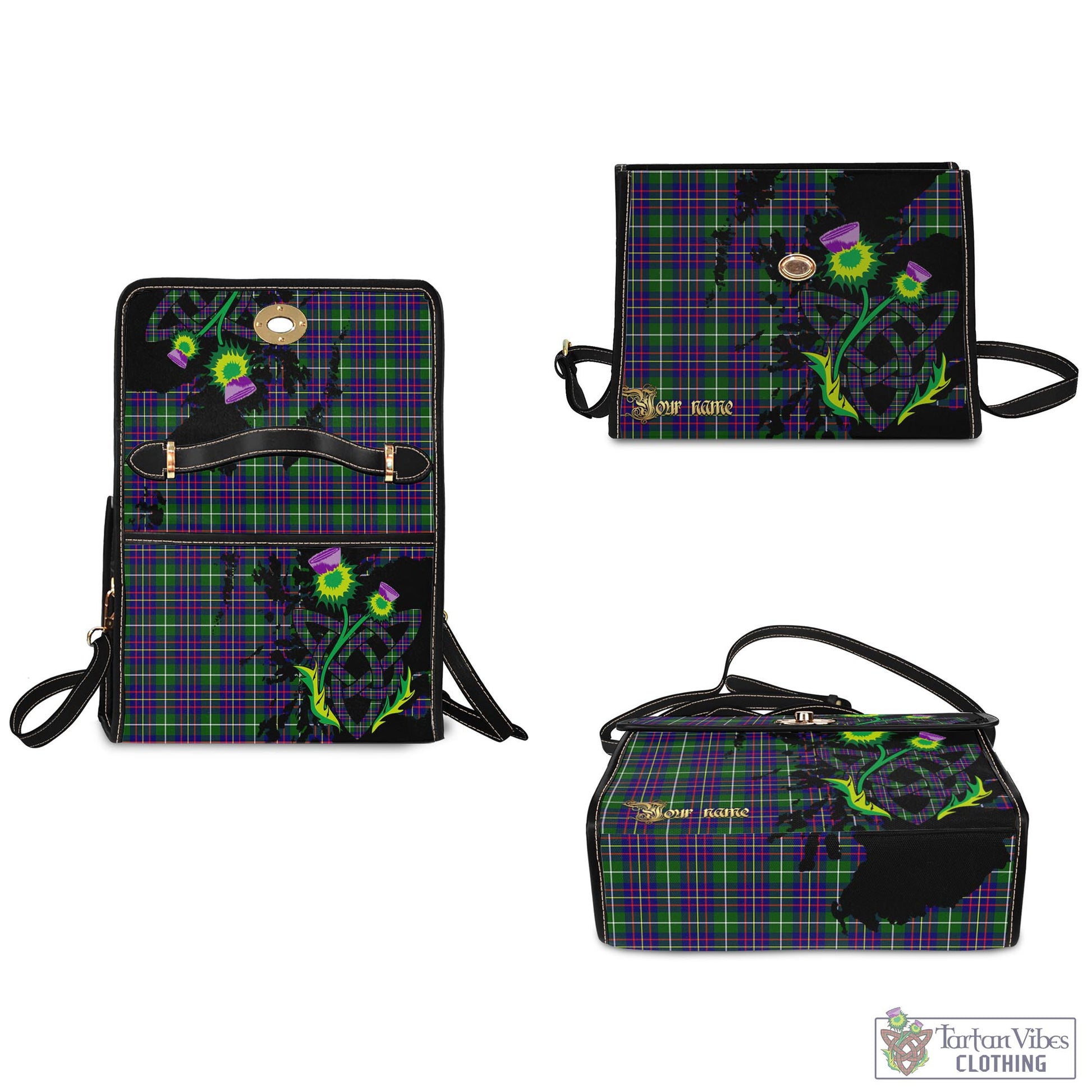 Tartan Vibes Clothing Inglis Modern Tartan Waterproof Canvas Bag with Scotland Map and Thistle Celtic Accents