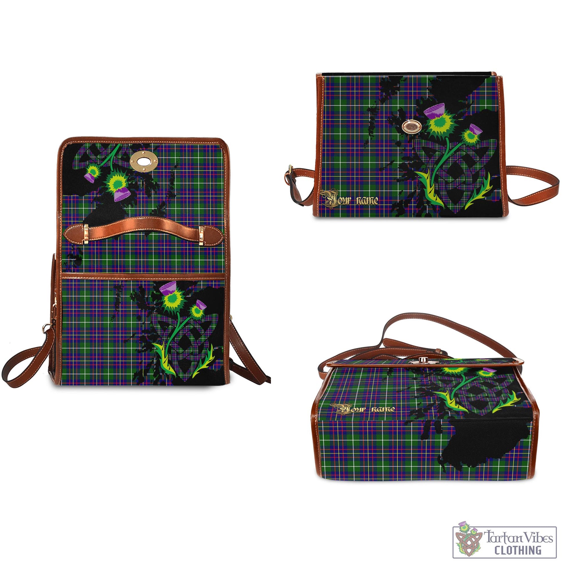 Tartan Vibes Clothing Inglis Modern Tartan Waterproof Canvas Bag with Scotland Map and Thistle Celtic Accents