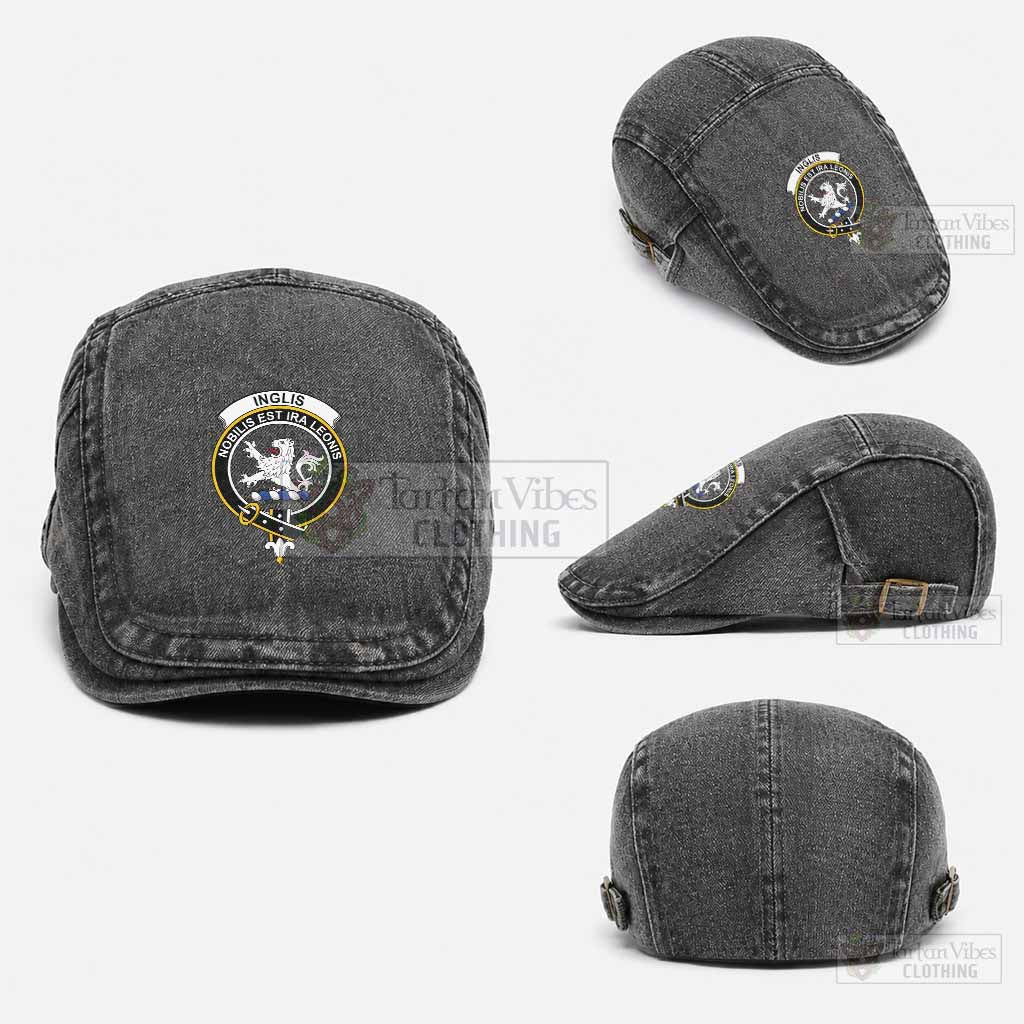 Inglis Scottish Clan Crest Washed Flat Cap - Unisex Jeff Cap One Size (Adjustable) Black - Tartan Vibes Clothing