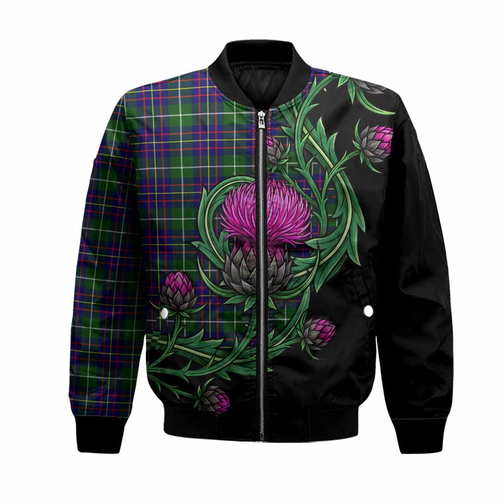 Inglis Tartan Bomber Jacket Resilient Scottish Thistle Unisex Black - Tartan Vibes Clothing