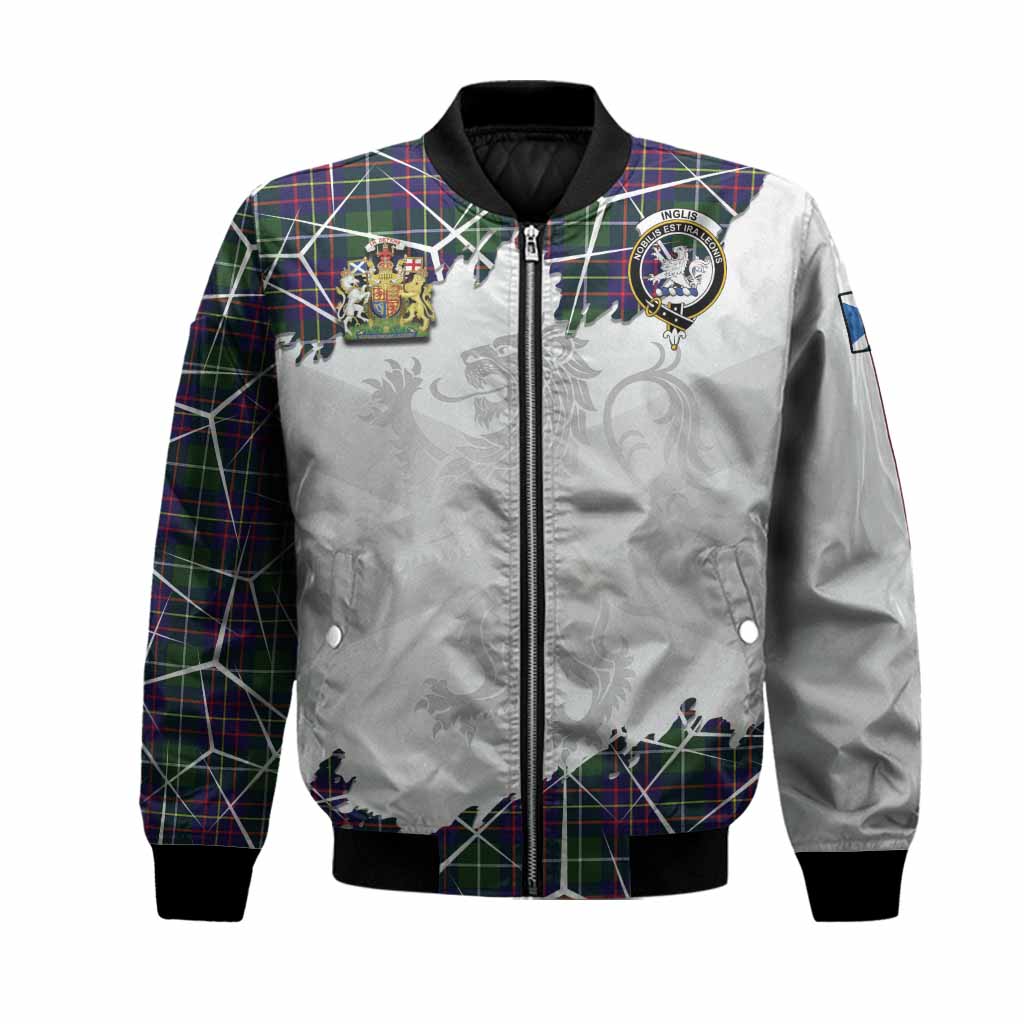 Inglis Tartan Bomber Jacket with Family Crest and Lion Rampant Grunge Style