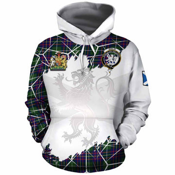 Inglis Tartan Cotton Hoodie with Family Crest and Lion Rampant Grunge Style