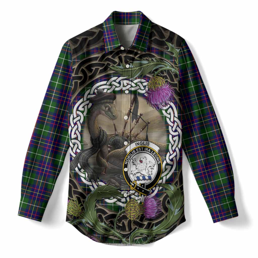 Inglis Tartan Crest Bagpipe Nessie Women Casual Shirt Scottish Loch Ness Monster Celtic Thistle