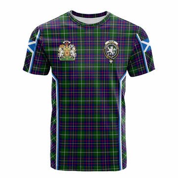 Inglis Tartan Crest Cotton T-shirt Scotland Coat of Arm Flag Style