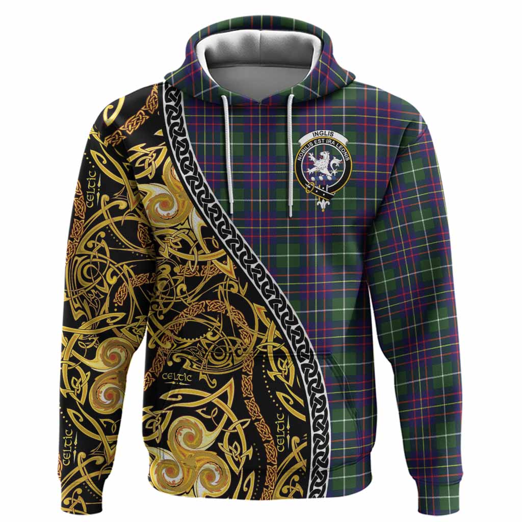 Inglis Tartan Crest Hoodie Celtic Knot and Triple Trickle Spiral Symbols