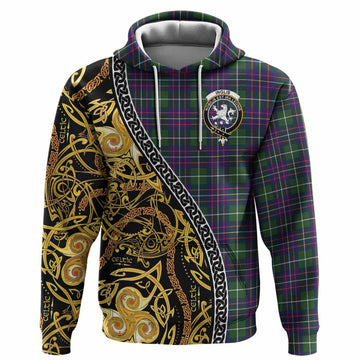 Inglis Tartan Crest Hoodie Celtic Knot and Triple Trickle Spiral Symbols