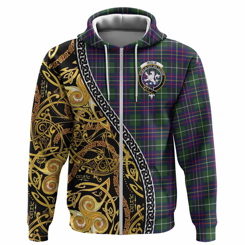 Inglis Tartan Crest Hoodie Celtic Knot and Triple Trickle Spiral Symbols