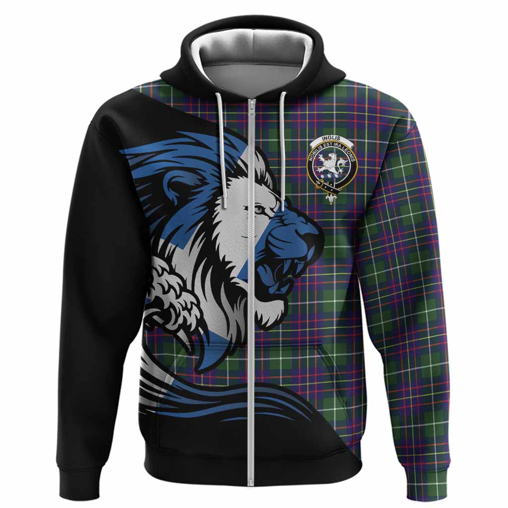 Inglis Tartan Crest Hoodie Scottish Golden Lions Wave Flow