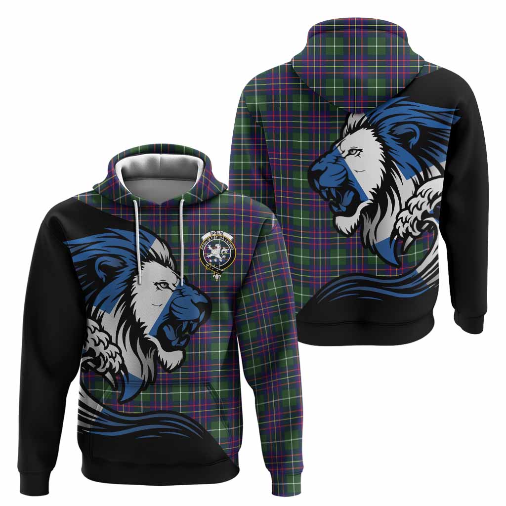 Inglis Tartan Crest Hoodie Scottish Golden Lions Wave Flow
