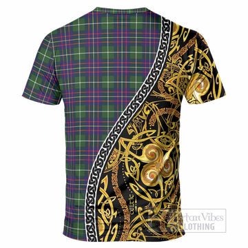 Inglis Tartan Crest T-Shirt Celtic Knot and Triple Trickle Spiral Symbols
