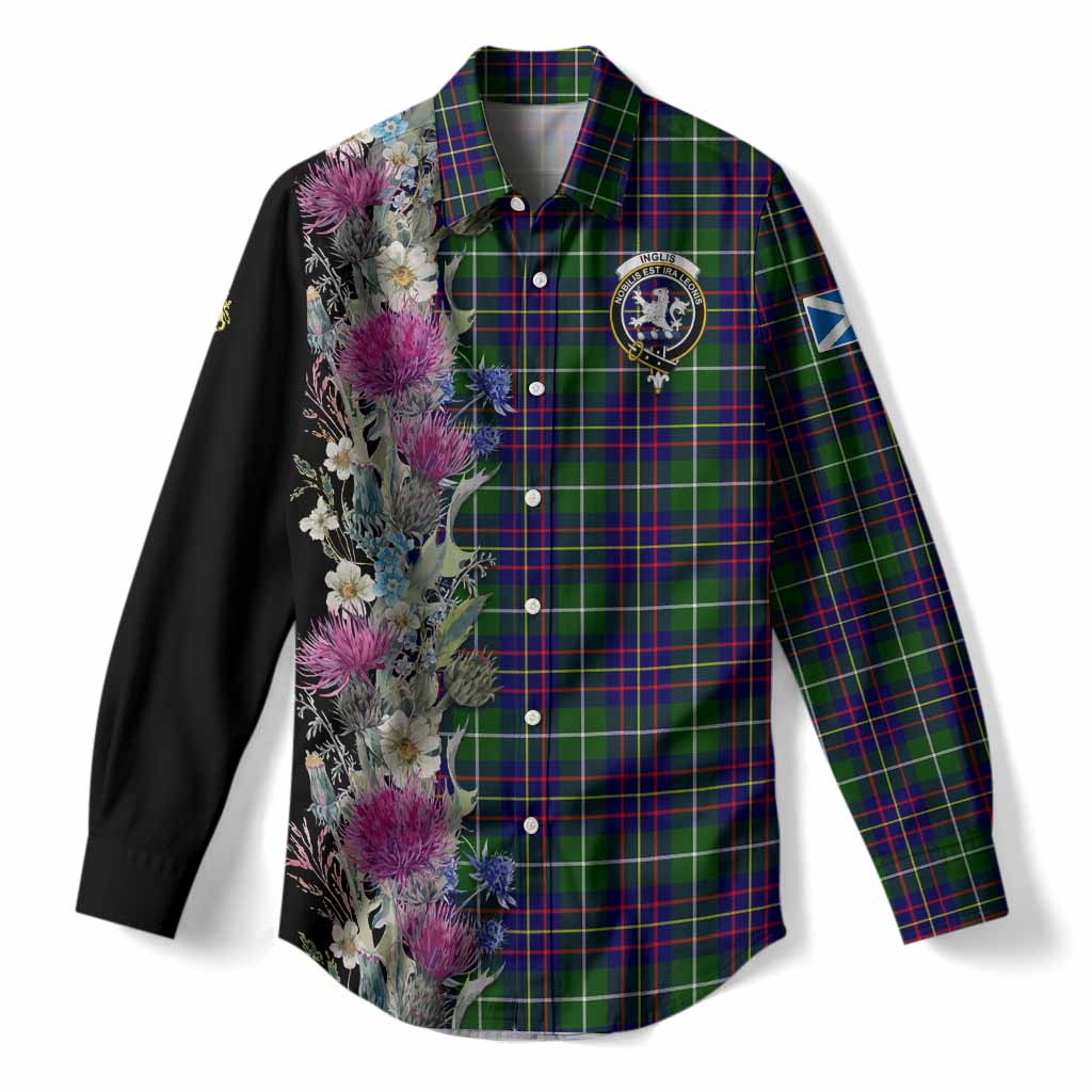 Inglis Tartan Crest Thistle Floral Women Casual Shirt