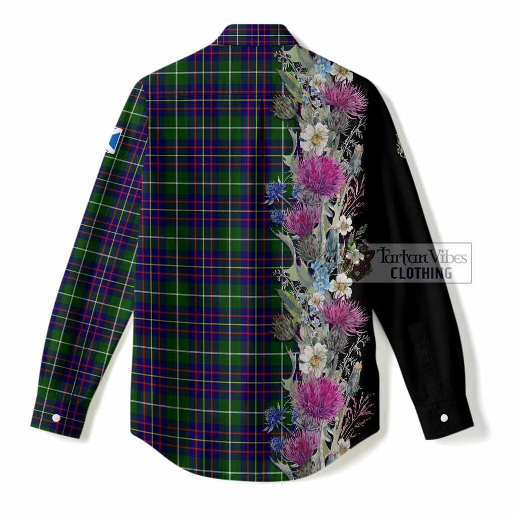 Inglis Tartan Crest Thistle Floral Women Casual Shirt