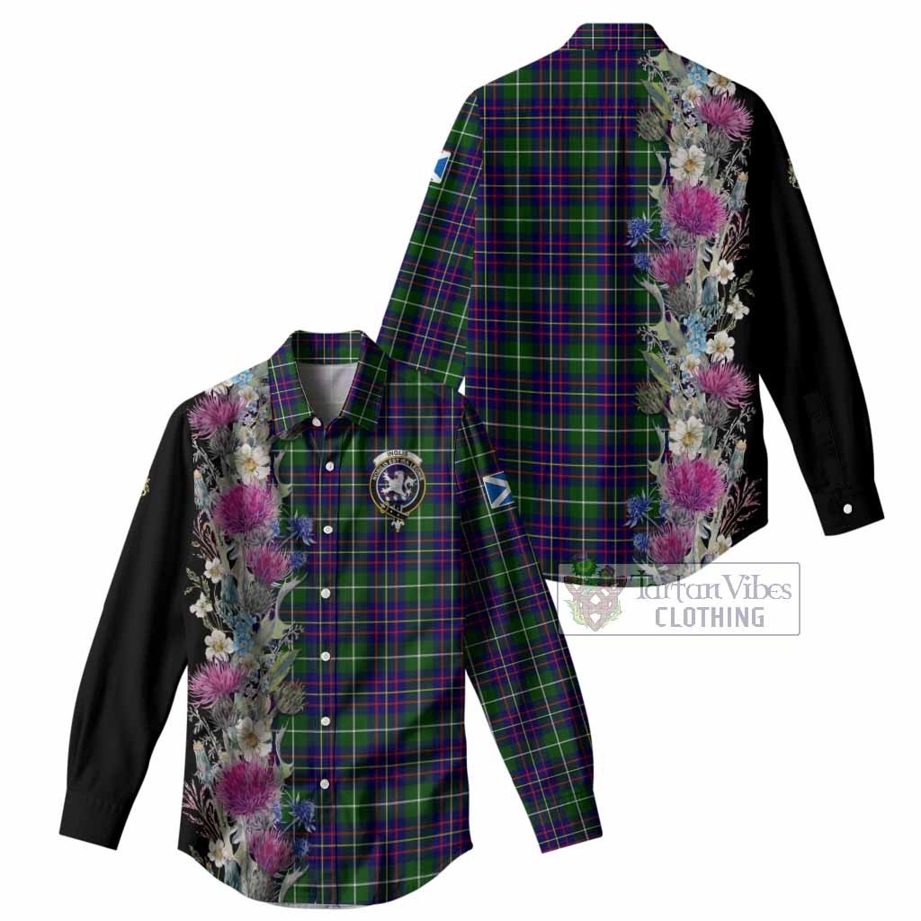Inglis Tartan Crest Thistle Floral Women Casual Shirt