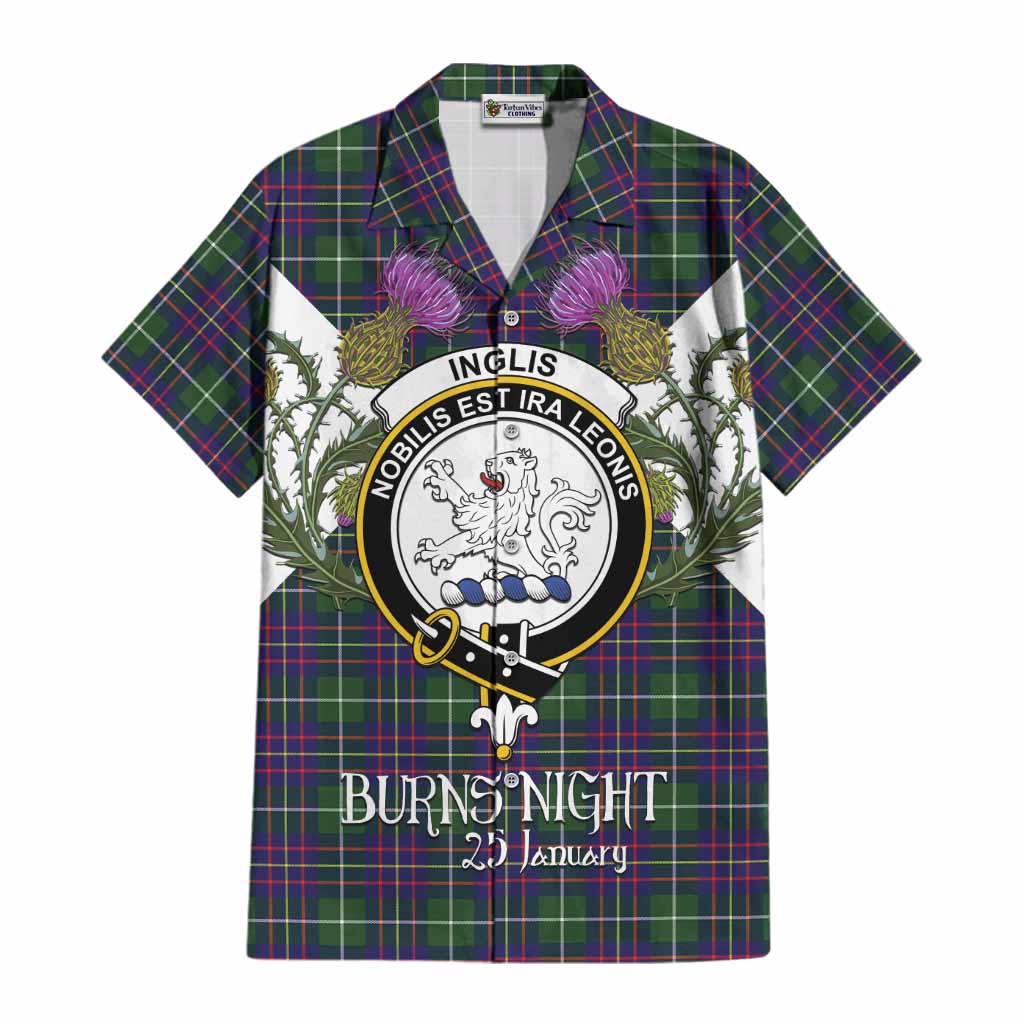 Inglis Tartan Family Crest Cotton Hawaiian Shirt Scottish Burns Night Thistle Floral