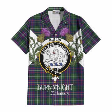 Inglis Tartan Family Crest Cotton Hawaiian Shirt Scottish Burns Night Thistle Floral