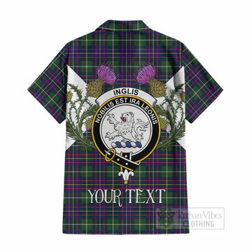 Inglis Tartan Family Crest Cotton Hawaiian Shirt Scottish Burns Night Thistle Floral