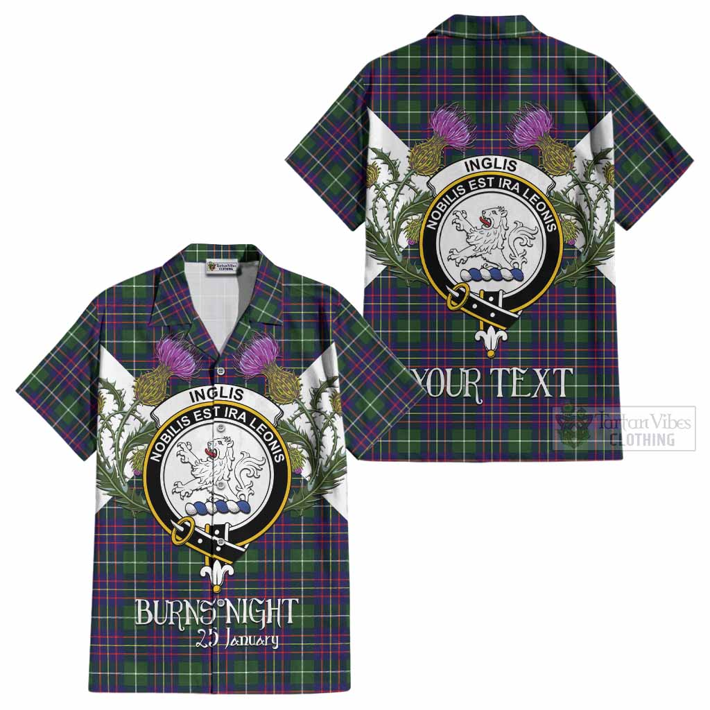 Inglis Tartan Family Crest Cotton Hawaiian Shirt Scottish Burns Night Thistle Floral