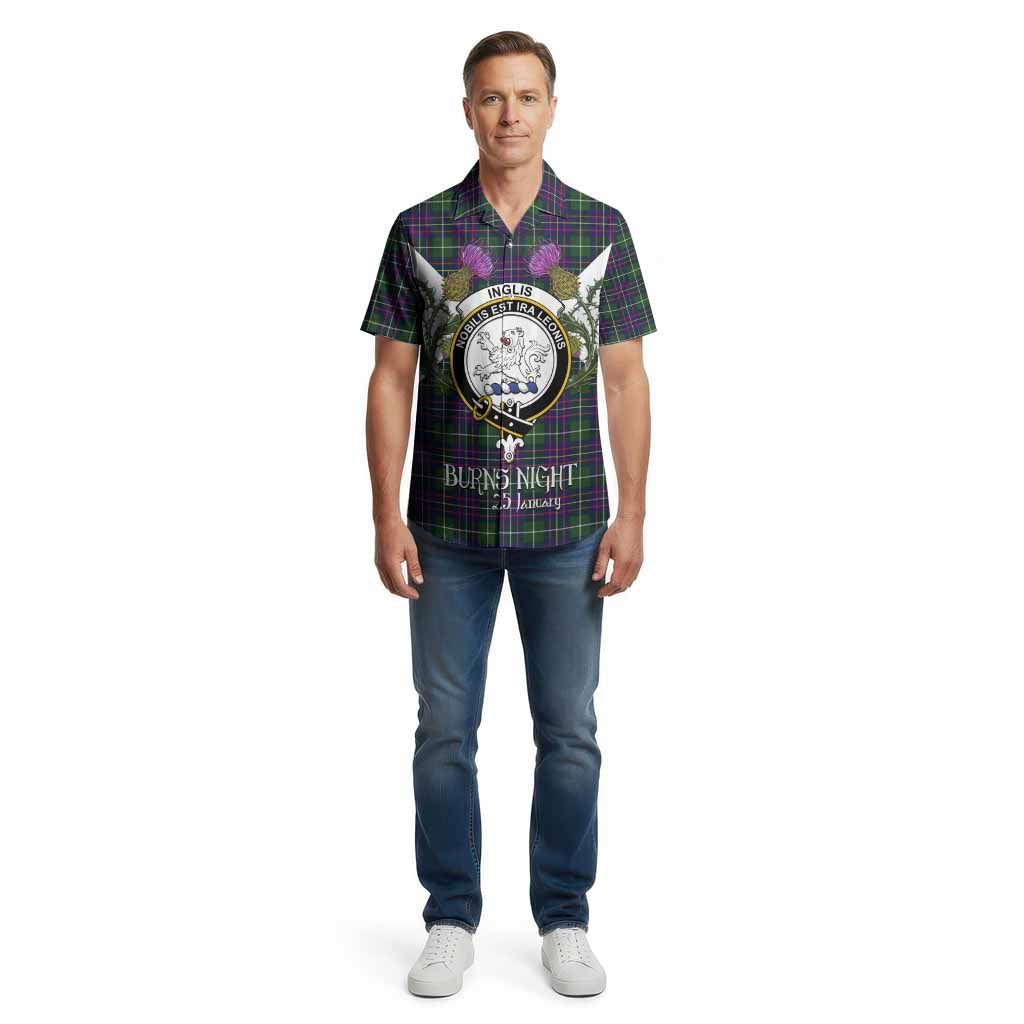 Inglis Tartan Family Crest Cotton Hawaiian Shirt Scottish Burns Night Thistle Floral