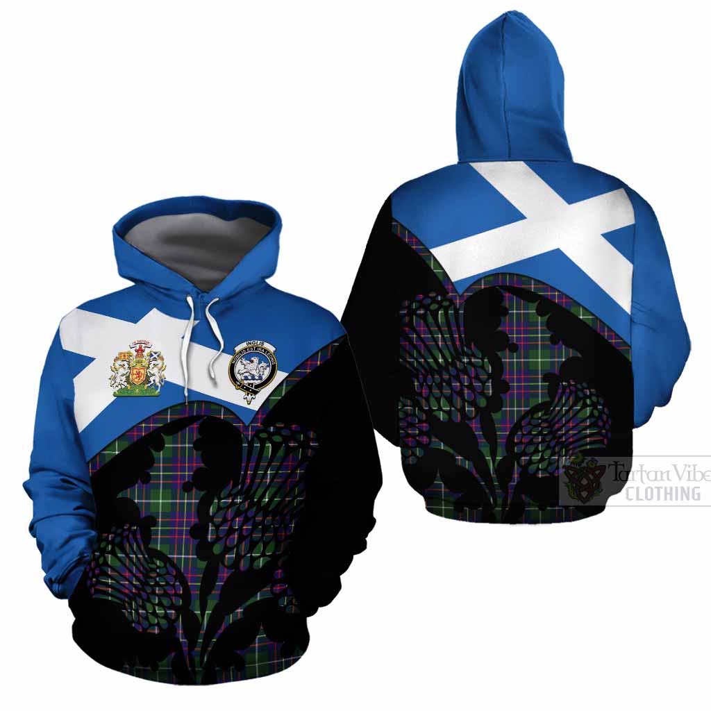 Inglis Tartan Family Crest Cotton Hoodie Scotland Thistle Floral Flag Style