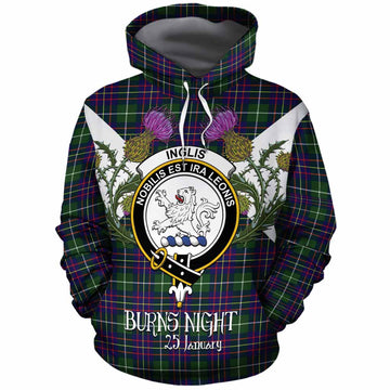 Inglis Tartan Family Crest Cotton Hoodie Scottish Burns Night Thistle Floral