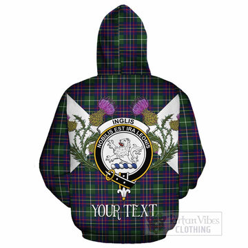 Inglis Tartan Family Crest Cotton Hoodie Scottish Burns Night Thistle Floral