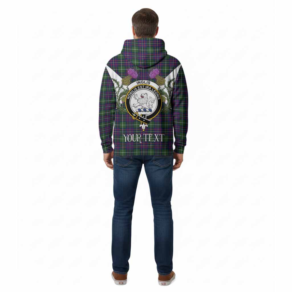 Inglis Tartan Family Crest Cotton Hoodie Scottish Burns Night Thistle Floral