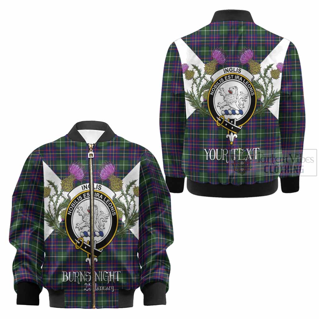 Inglis Tartan Family Crest Kid Bomber Jacket Scottish Burns Night Thistle Floral
