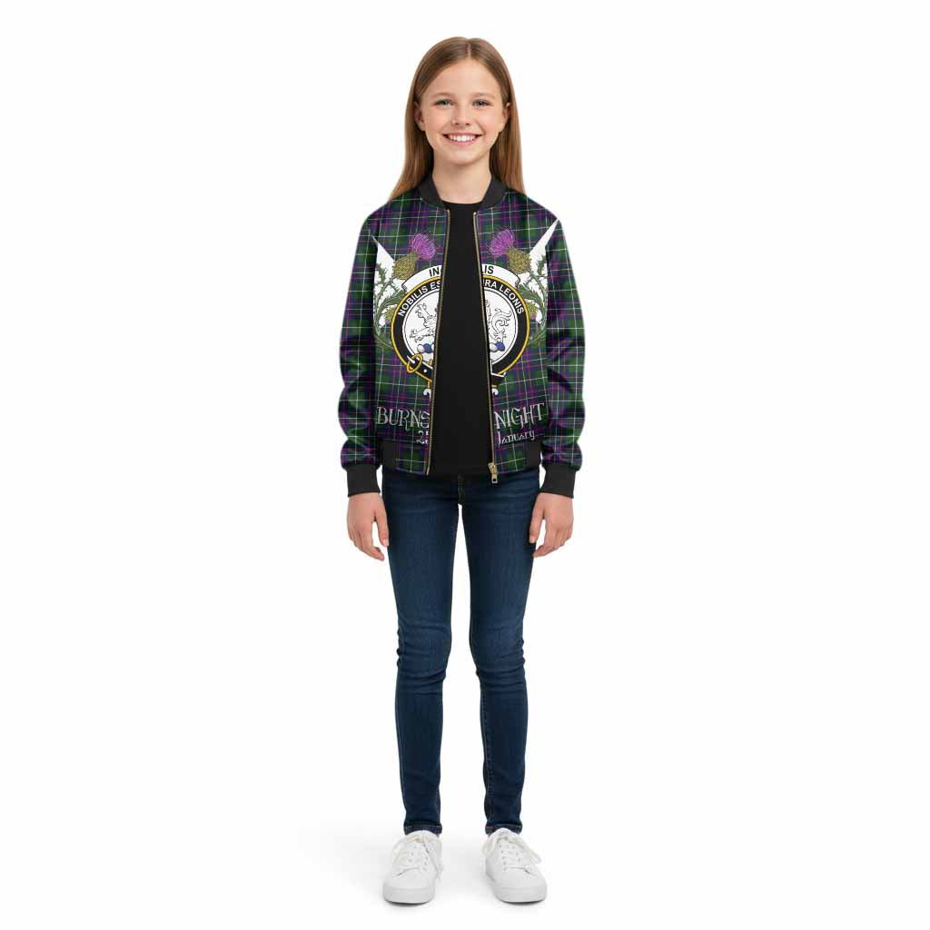 Inglis Tartan Family Crest Kid Bomber Jacket Scottish Burns Night Thistle Floral
