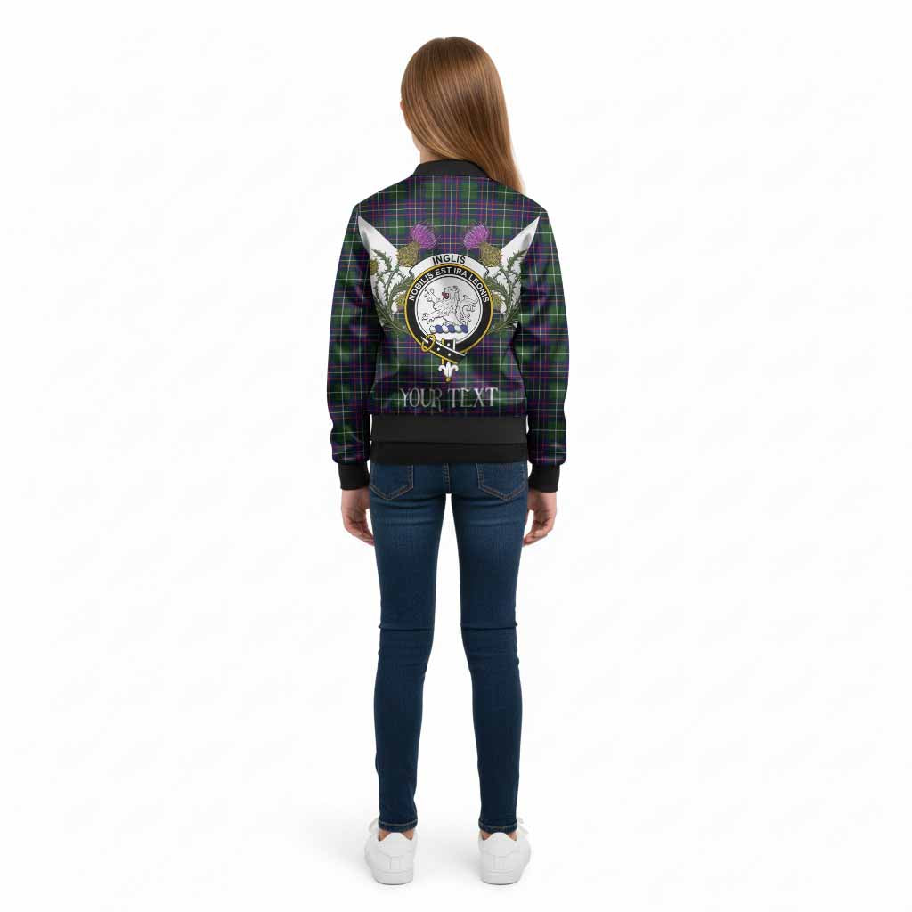 Inglis Tartan Family Crest Kid Bomber Jacket Scottish Burns Night Thistle Floral
