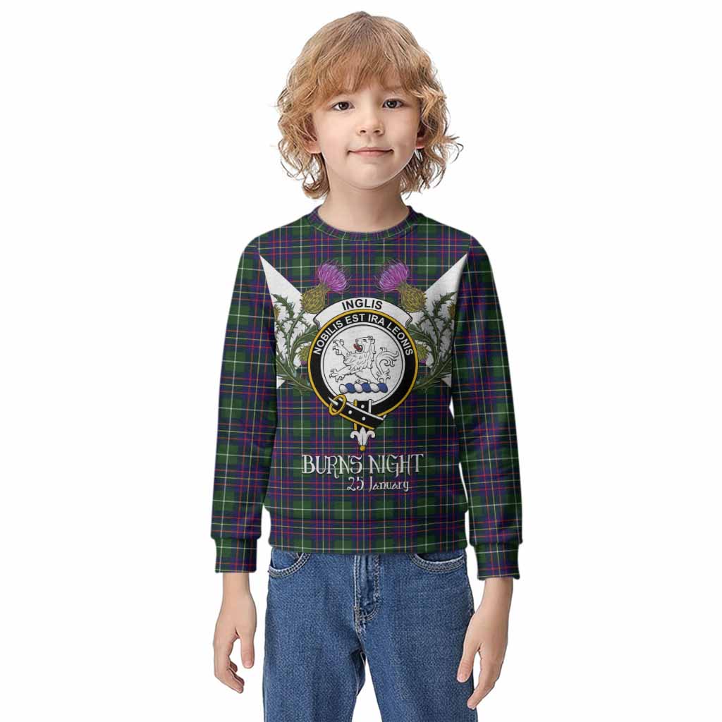 Inglis Tartan Family Crest Kid Knitted Sweatshirt Scottish Burns Night Thistle Floral