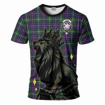 Inglis Tartan Family Crest T-Shirt Crowned Lion Roaring