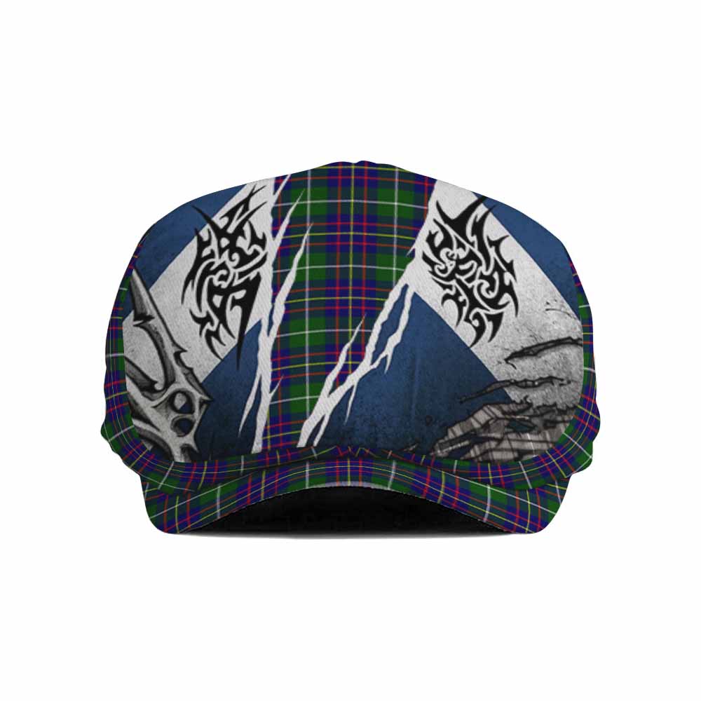 Inglis Tartan Flat Cap, Jeff Cap Scotland Flag Ripped Tribal Design