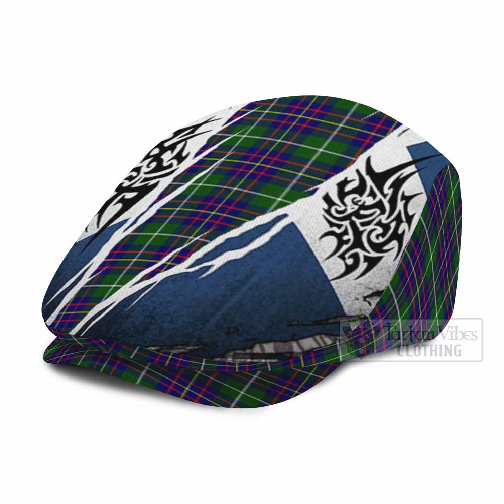 Inglis Tartan Flat Cap, Jeff Cap Scotland Flag Ripped Tribal Design