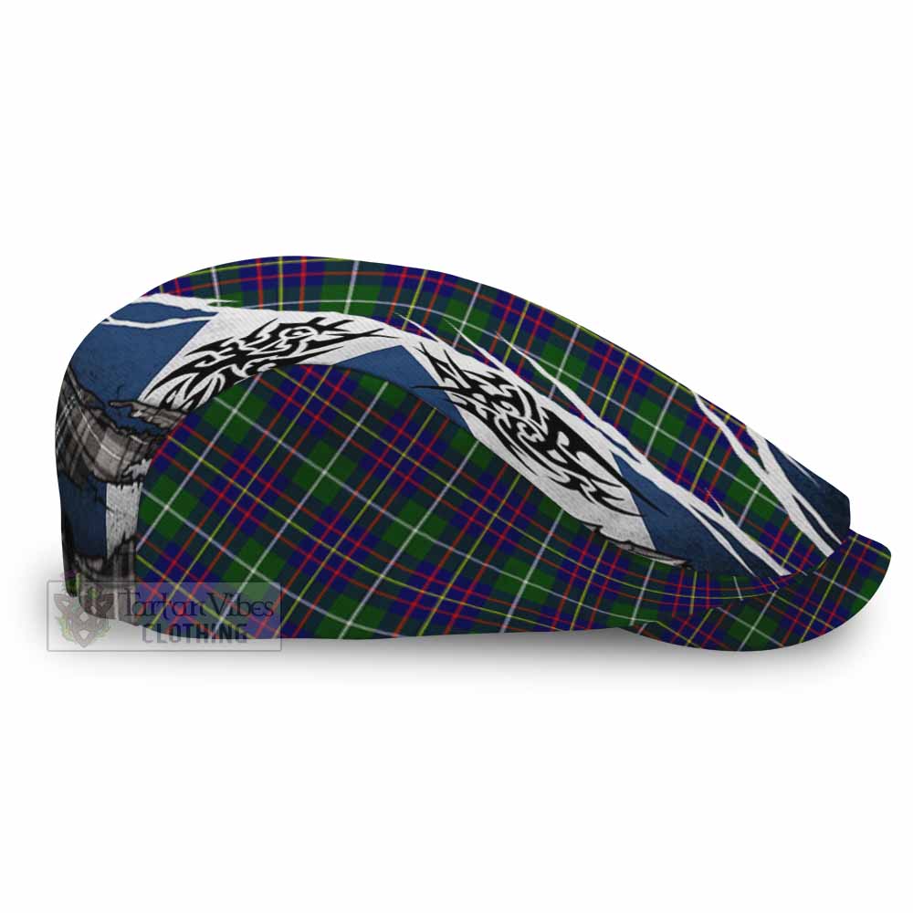 Inglis Tartan Flat Cap, Jeff Cap Scotland Flag Ripped Tribal Design