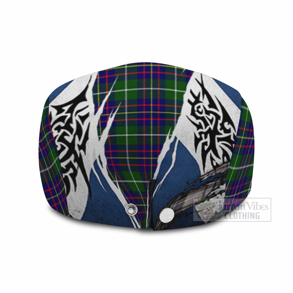 Inglis Tartan Flat Cap, Jeff Cap Scotland Flag Ripped Tribal Design