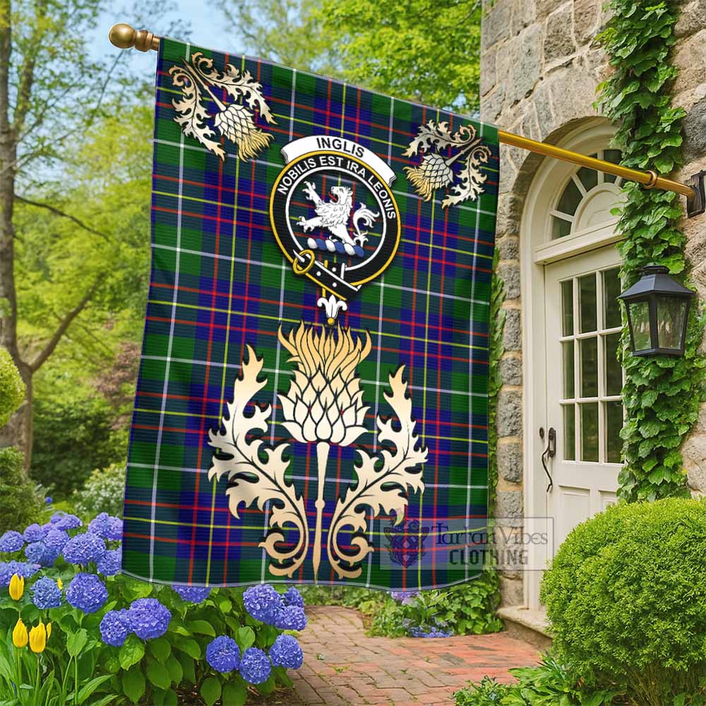 Inglis Tartan Garden Flag with Golden Regal Scottish Thistle Emblem - Tartan Vibes Clothing
