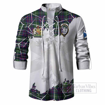 Inglis Tartan Ghillie Shirt with Family Crest and Lion Rampant Grunge Style