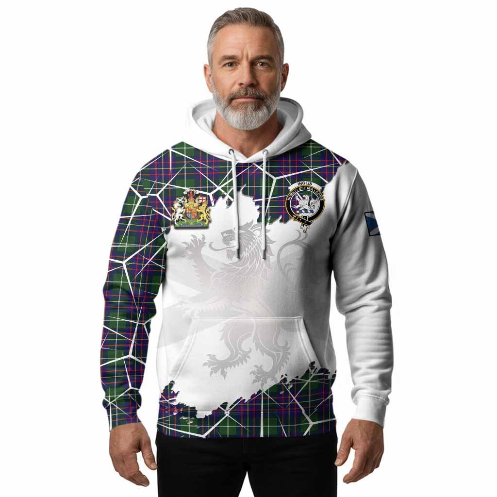 Inglis Tartan Hoodie with Family Crest and Lion Rampant Grunge Style