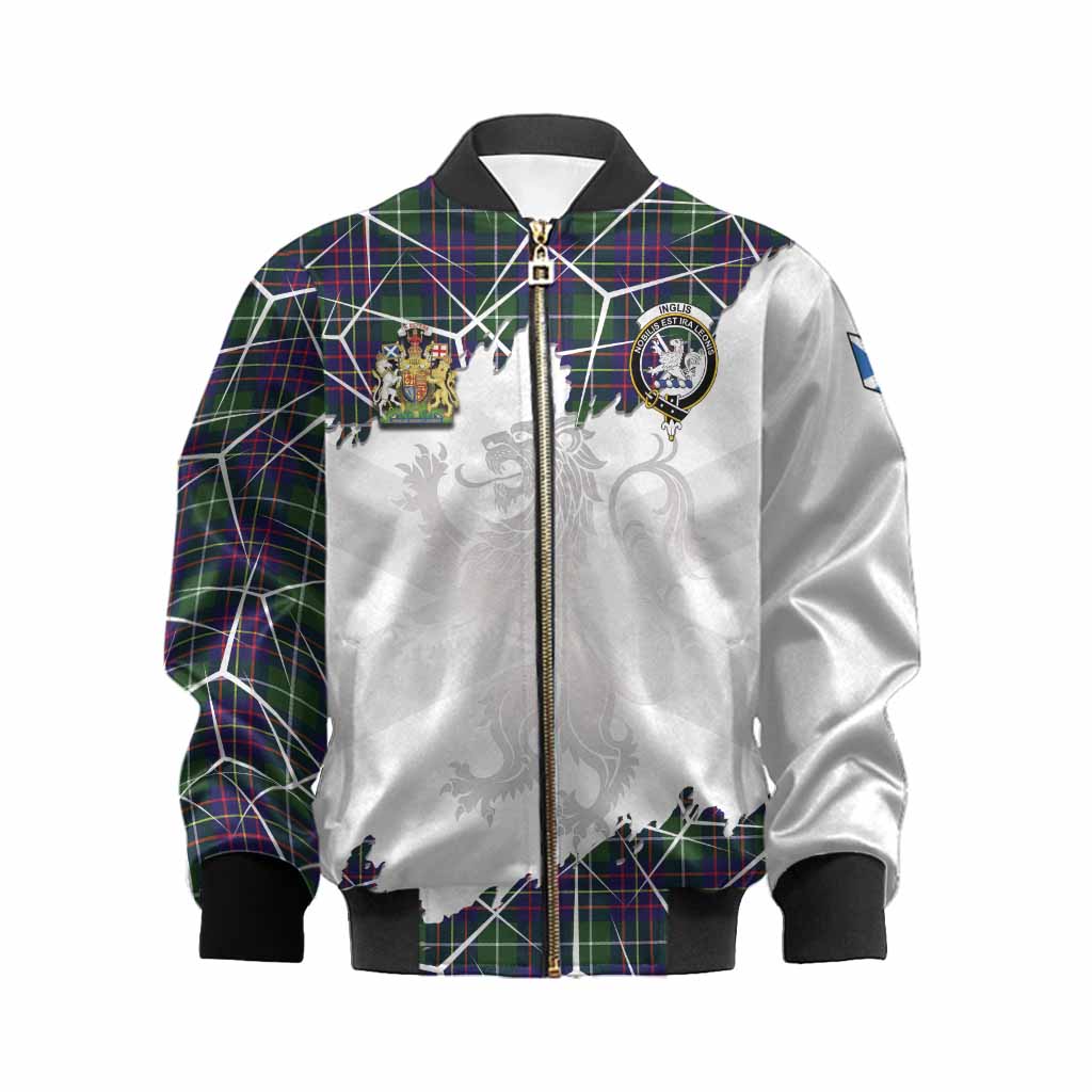 Inglis Tartan Kid Bomber Jacket with Family Crest and Lion Rampant Grunge Style