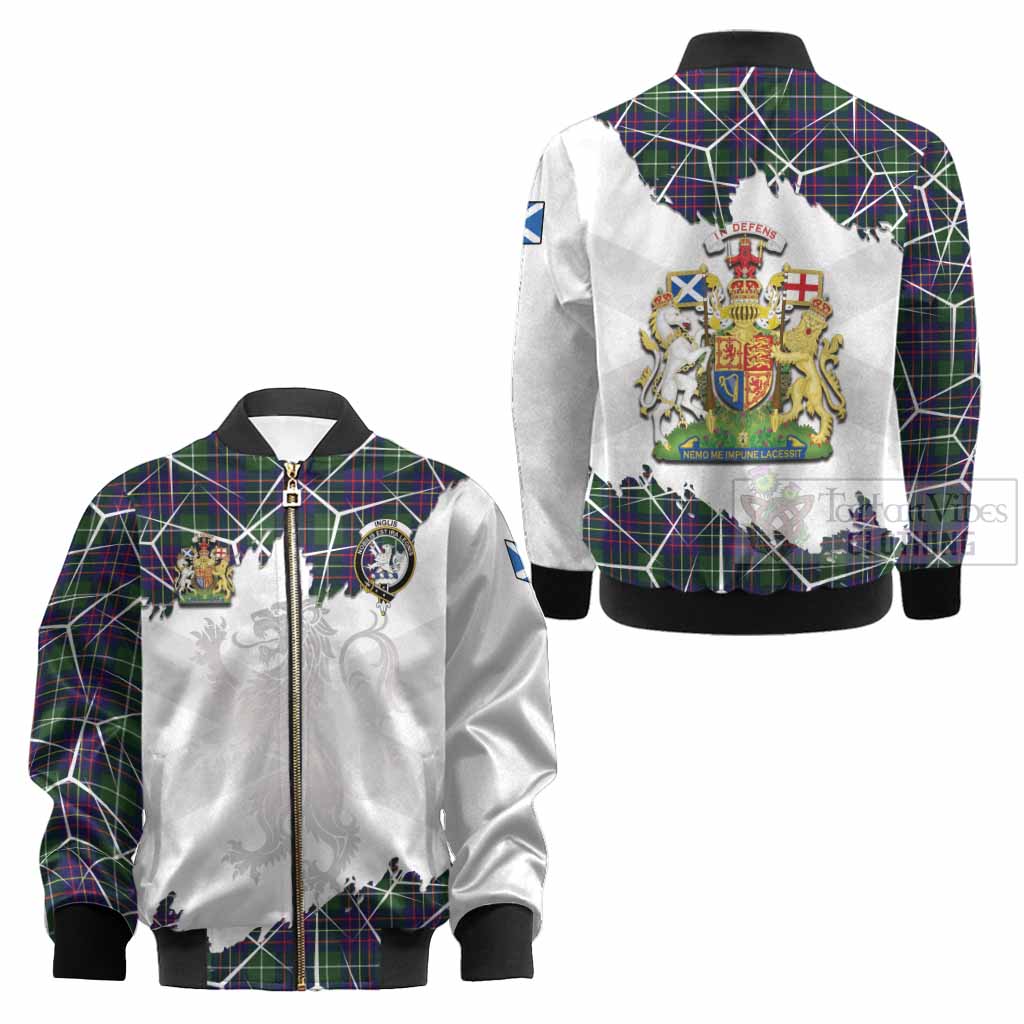 Inglis Tartan Kid Bomber Jacket with Family Crest and Lion Rampant Grunge Style