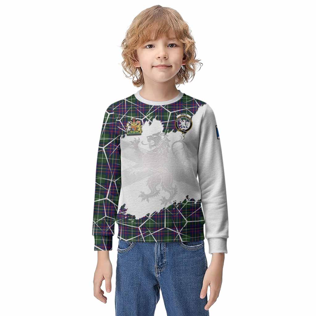 Inglis Tartan Kid Knitted Sweatshirt with Family Crest and Lion Rampant Grunge Style