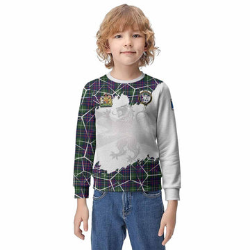 Inglis Tartan Kid Knitted Sweatshirt with Family Crest and Lion Rampant Grunge Style