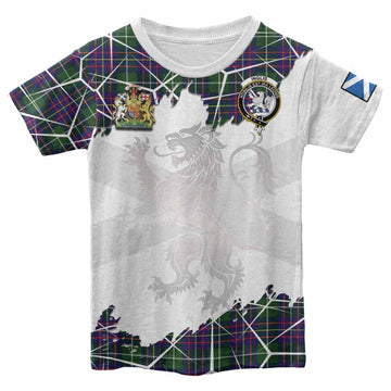 Inglis Tartan Kid T-shirt with Family Crest and Lion Rampant Grunge Style