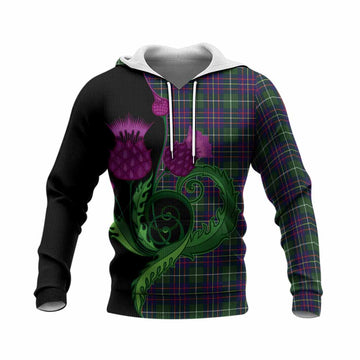 Inglis Tartan Knitted Hoodie Traditional Scottish Thistle